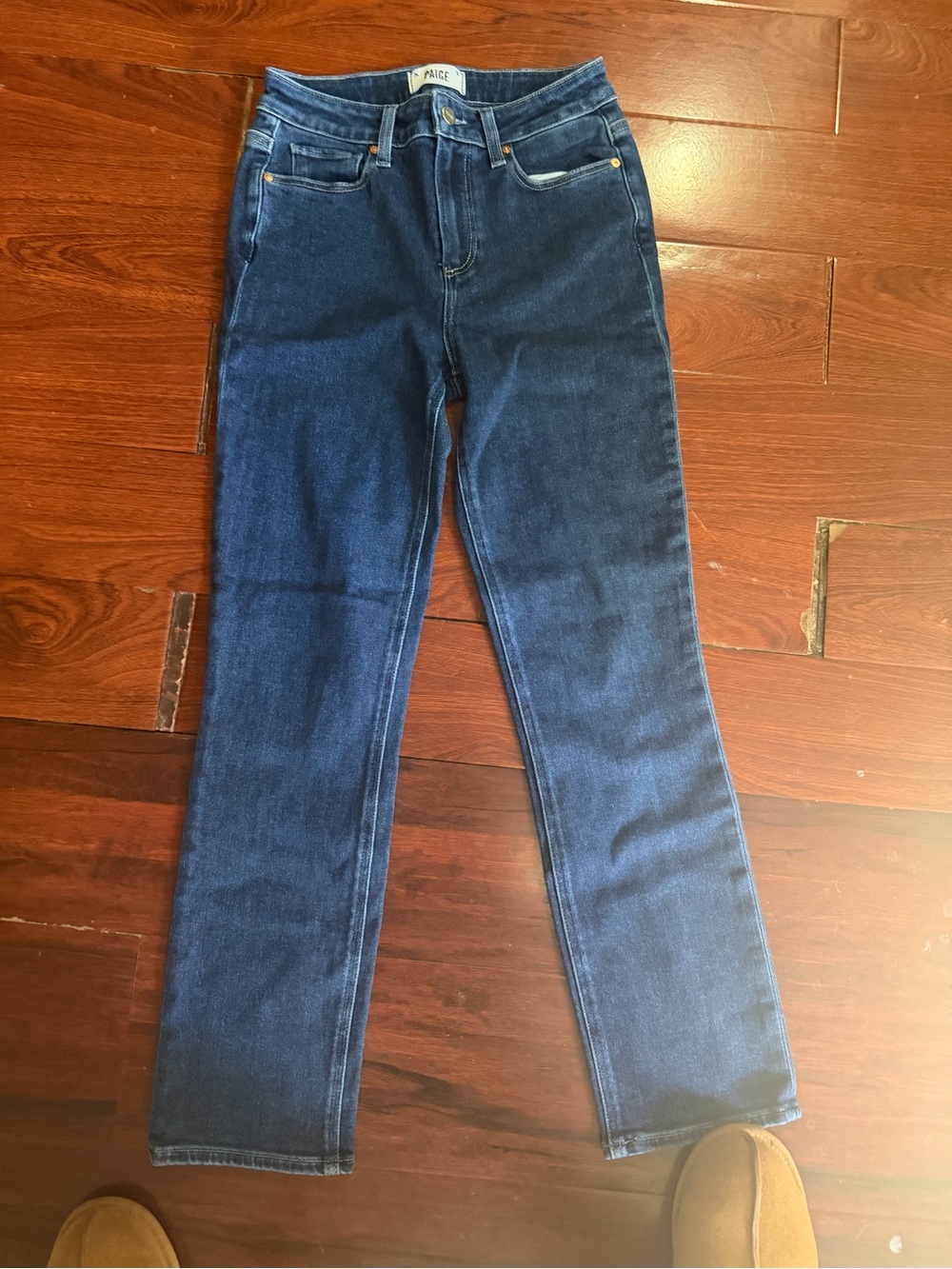 PAIGE Women's Dark Indigo High-Rise Straight Leg Jeans